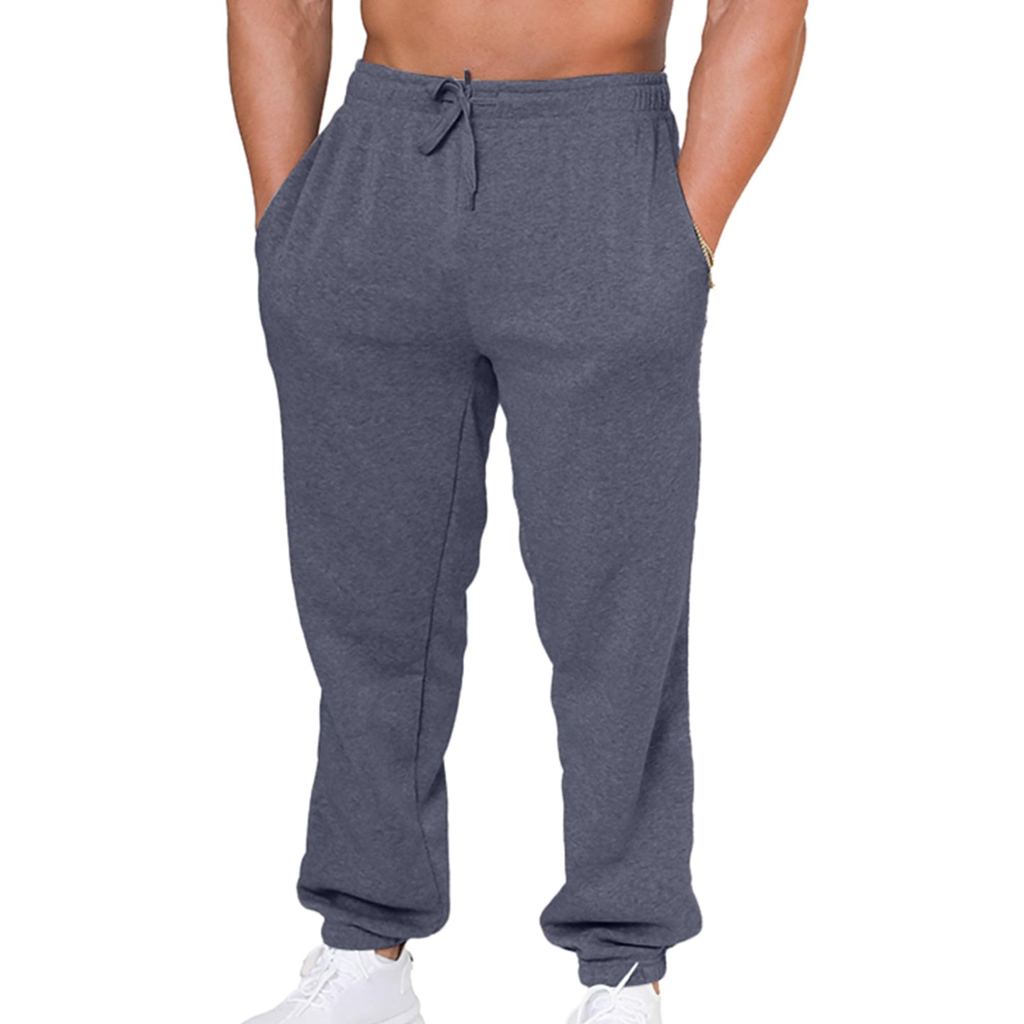 Mens Baggy Fleece Sweatpants Open Bottom Drawstring Waistband with Pockets Charcoal