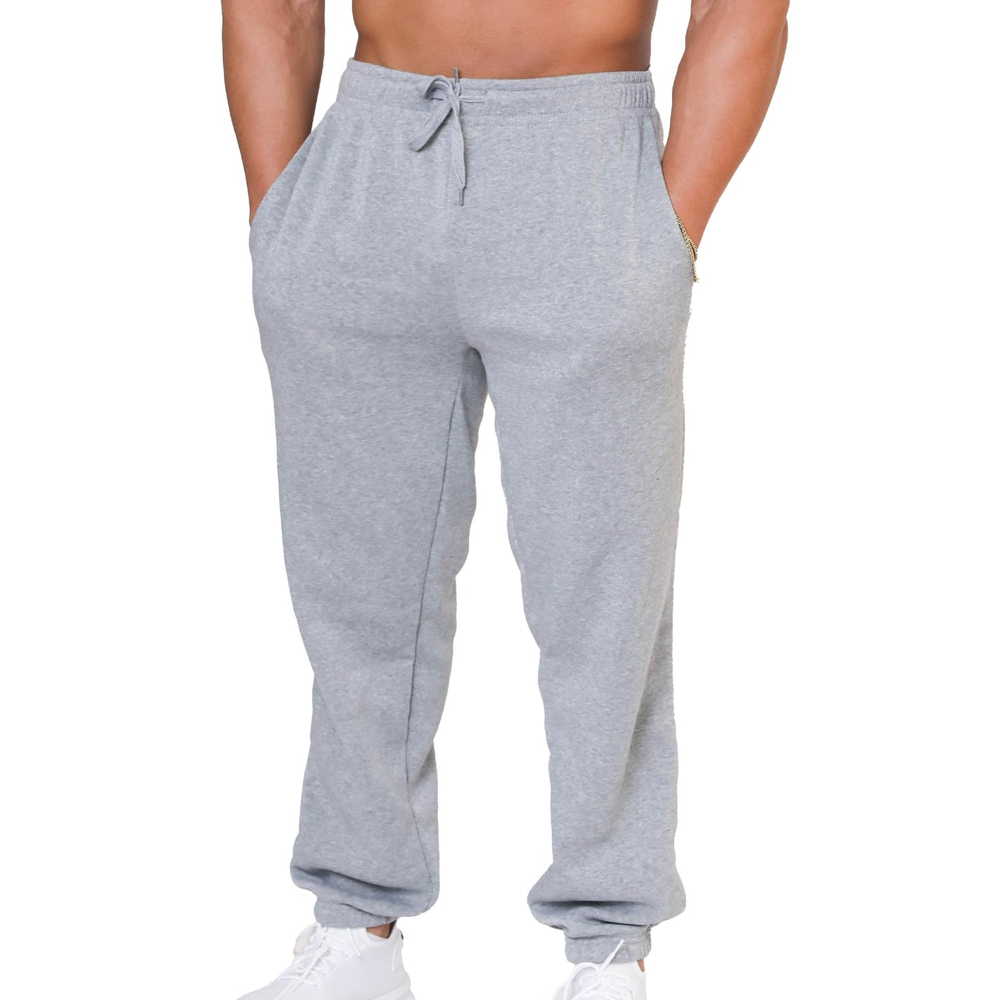 Mens Baggy Fleece Sweatpants Open Bottom Drawstring Waistband with Pockets Grey