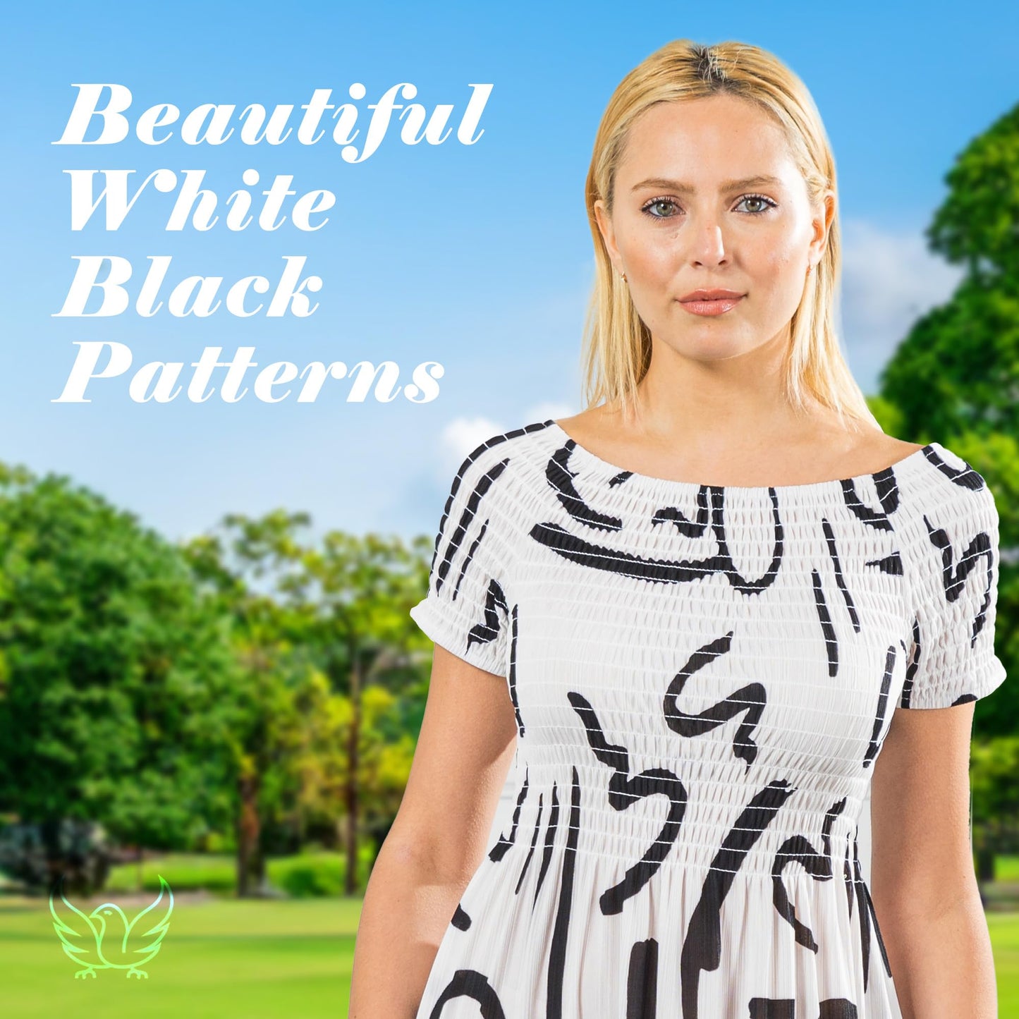 UNIQUE STYLES ASFOOR Short Sleeve Smocked Midi Sundress, Lightweight Women Summer Long Sundress for Any Occasion