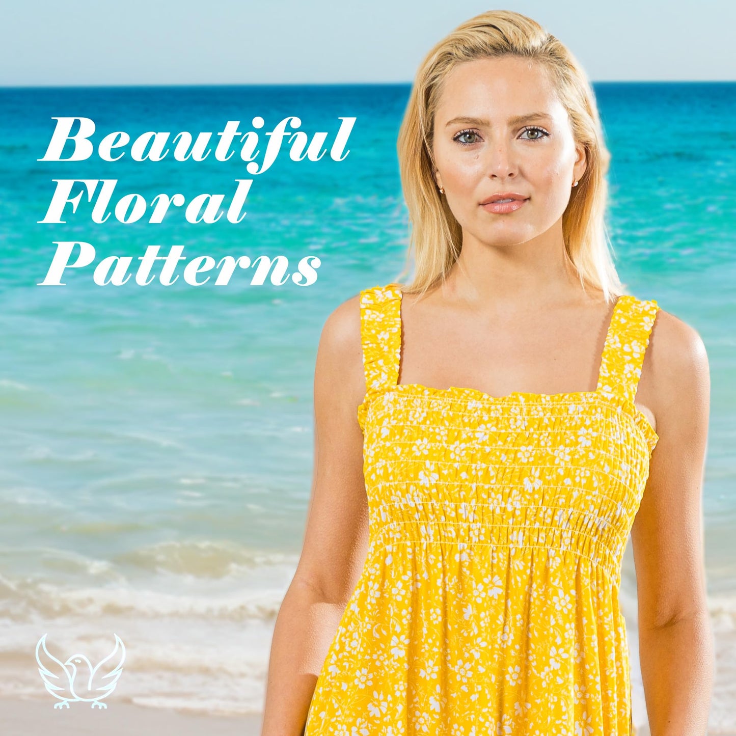 UNIQUE STYLES ASFOOR Womens Summer Dress, Beach Outfit Sleeveless Dress with Pocket, Square Neck Floral Sun Dress
