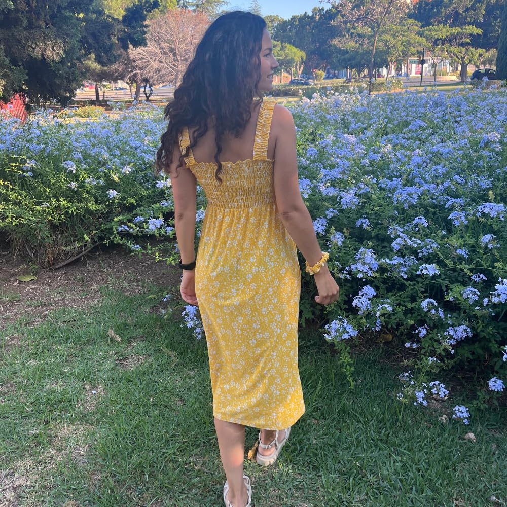 UNIQUE STYLES ASFOOR Womens Summer Dress, Beach Outfit Sleeveless Dress with Pocket, Square Neck Floral Sun Dress