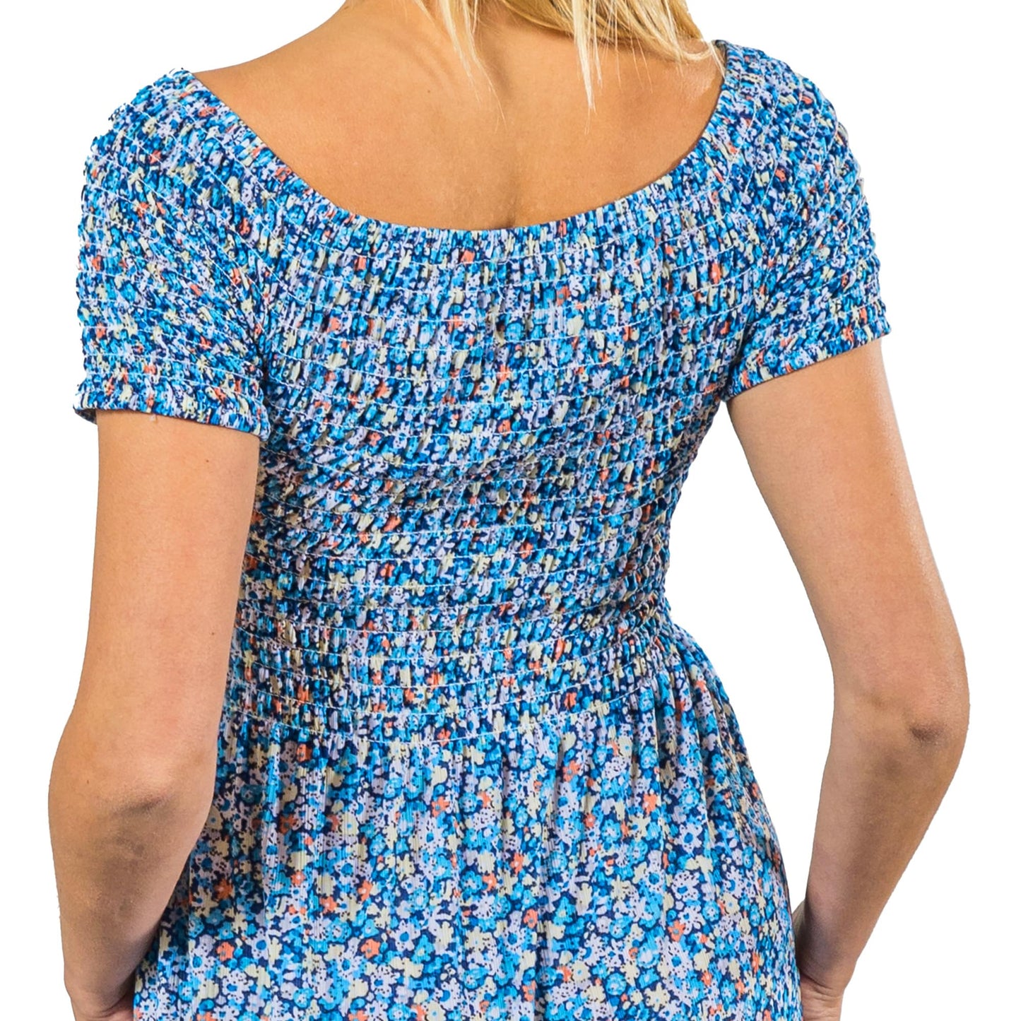 UNIQUE STYLES ASFOOR Womens Sundress Summer Floral Short Sleeve Smocked Midi Dress