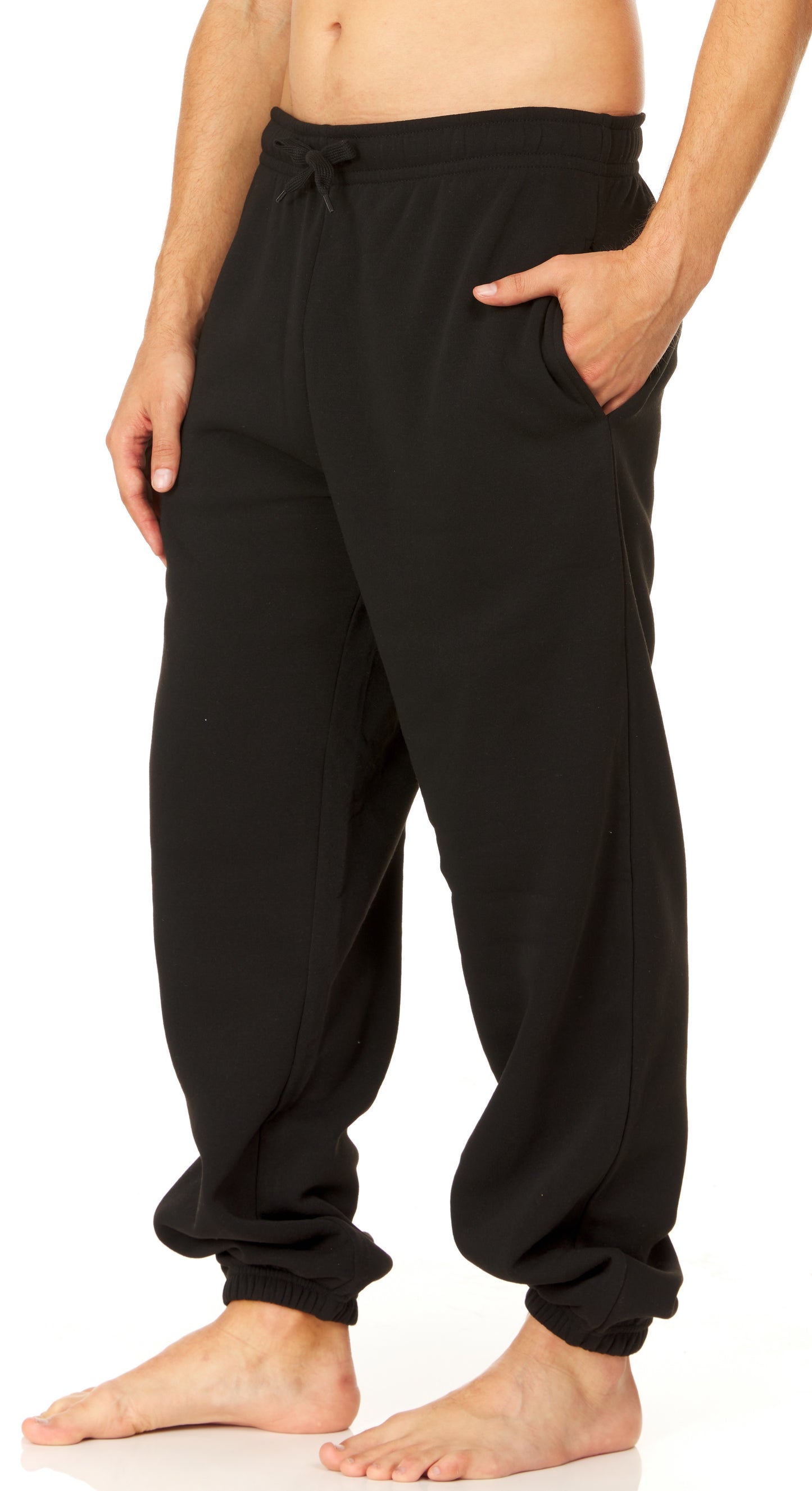 Mens Baggy Fleece Sweatpants Open Bottom Drawstring Waistband with Pockets - Unique Styles Asfoor